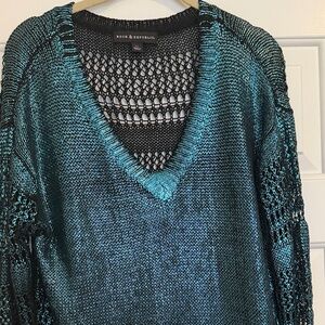 Rock&Republic new Shimmering turquoise Blue V-Neck Sweater size XL